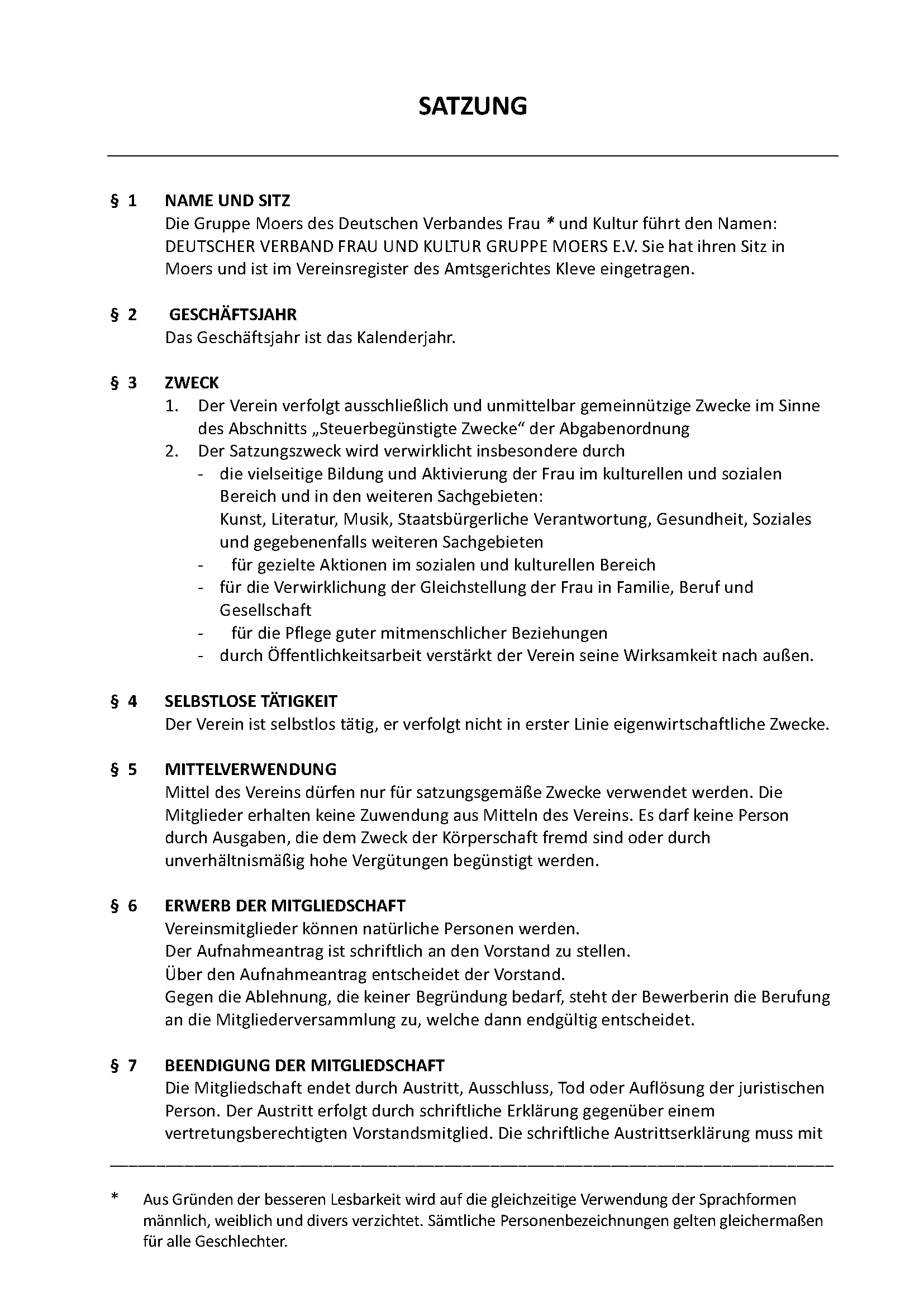 Satzung Frau und Kultur Moers